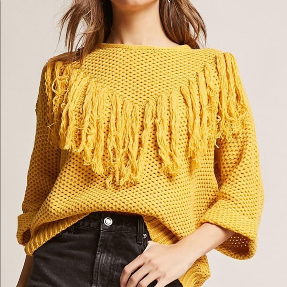 Mustard yellow fringe sweater